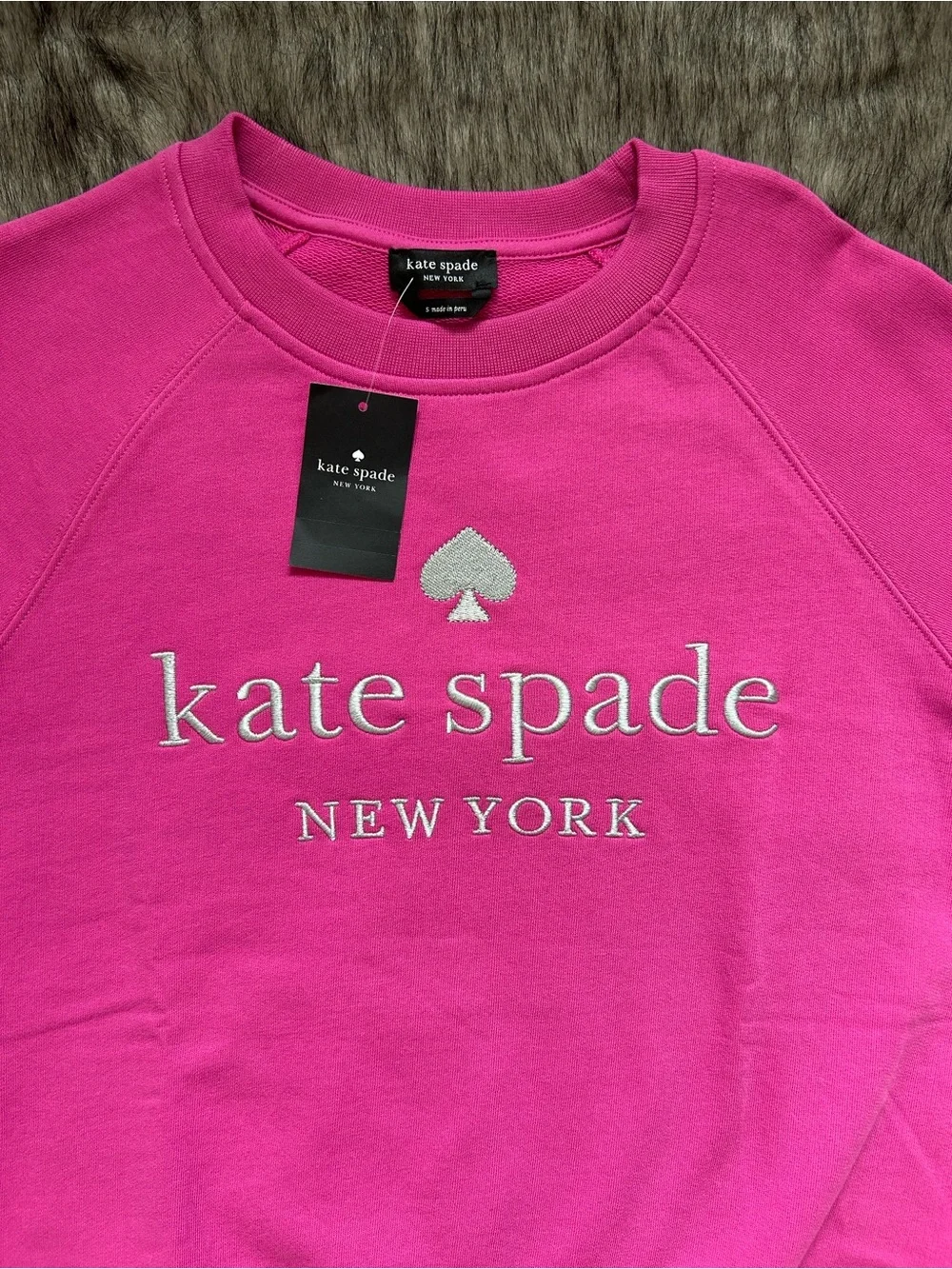 NWT Kate Spade New York Embroidered Logo Sweatshirt Hot Pink Small
